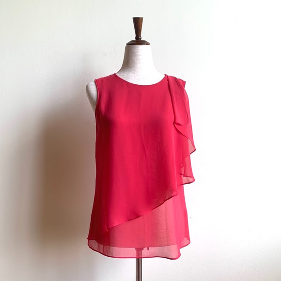ZARA BASIC Dark pink ruffled sleeveless blouse XS Extra small - Picture 1 of 9